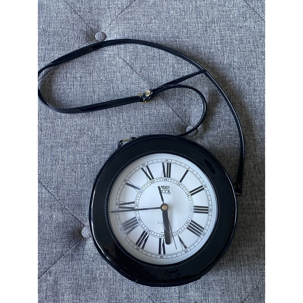 VTG 80s Marilyn Brooks Novelty Clock Purse Black Patent Leather Crossbody Bag